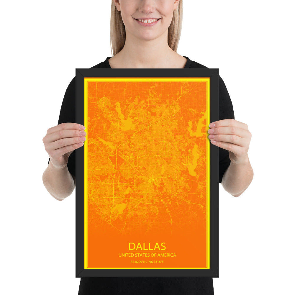 Dallas Orange and Yellow Framed Map