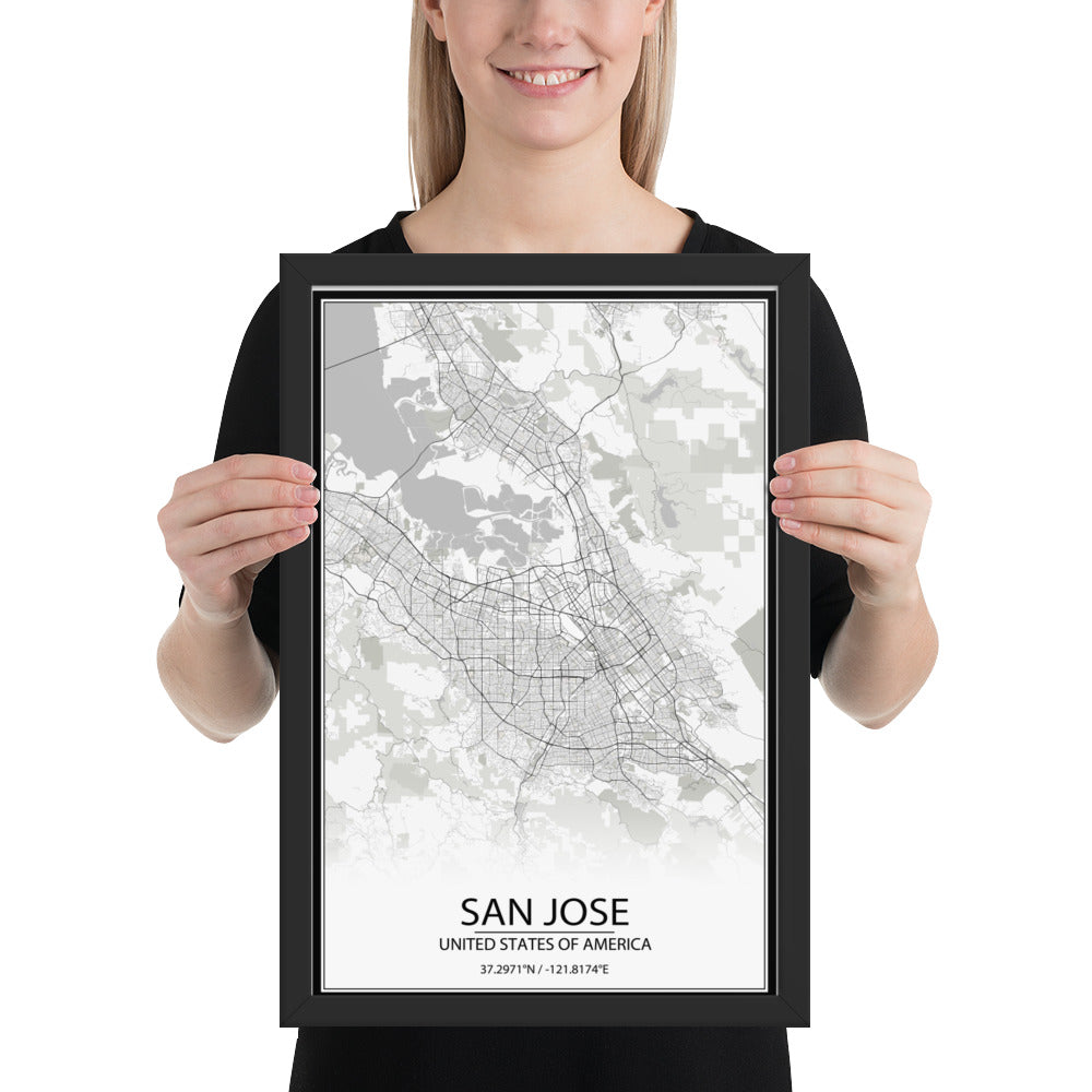 San Jose White Framed Map