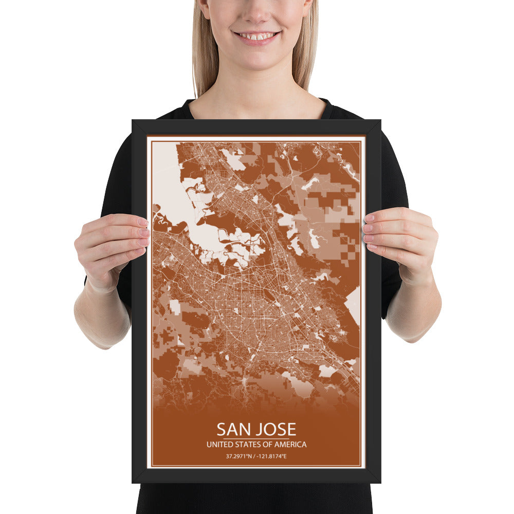 San Jose Brown and White Framed Map