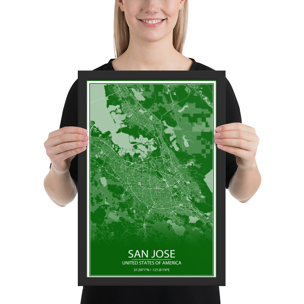 San Jose Green and White Framed Map