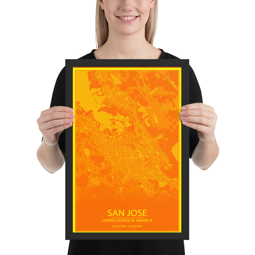 San Jose Orange and Yellow Framed Map