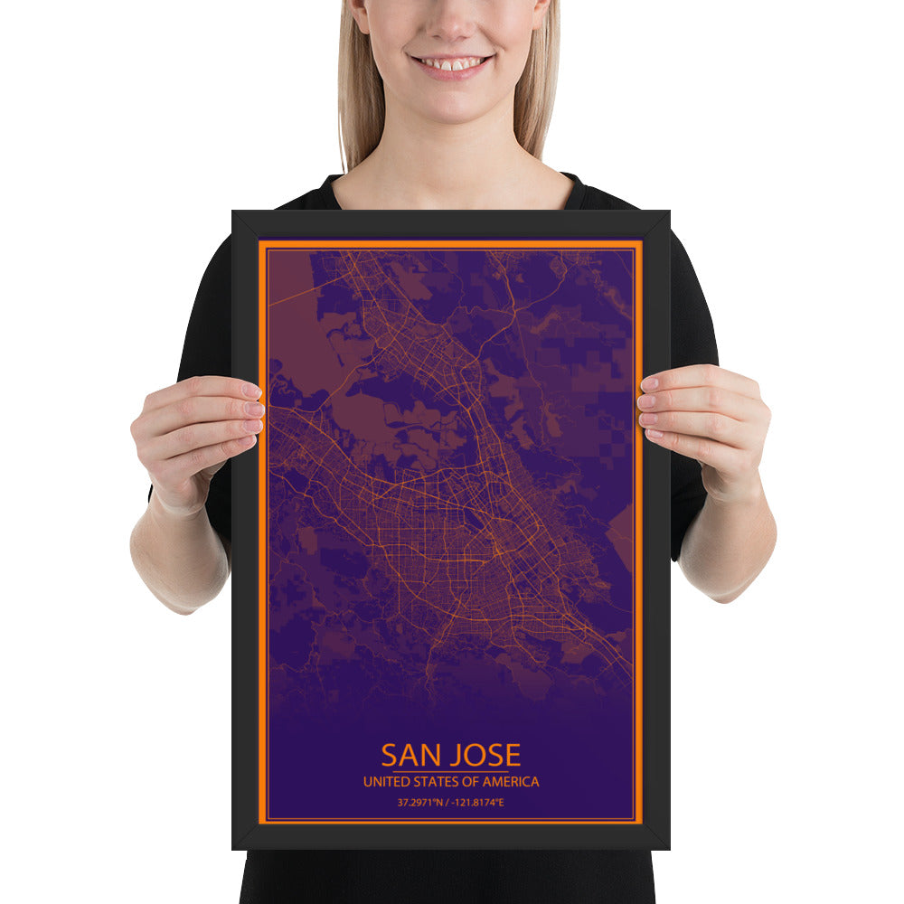 San Jose Purple and Orange Framed Map