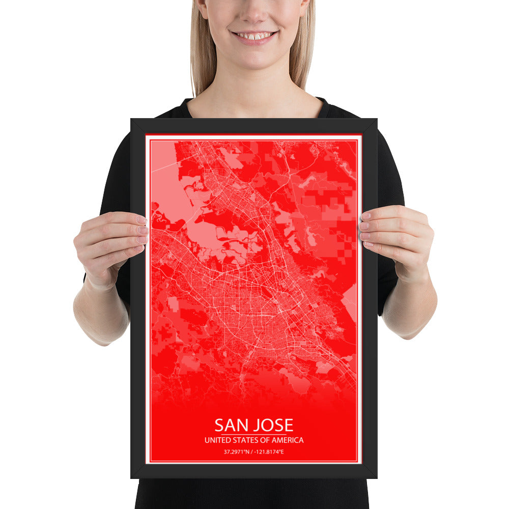 San Jose Red and White Framed Map