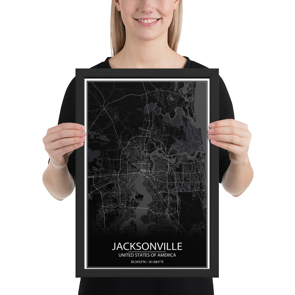 Jacksonville Black Framed Map