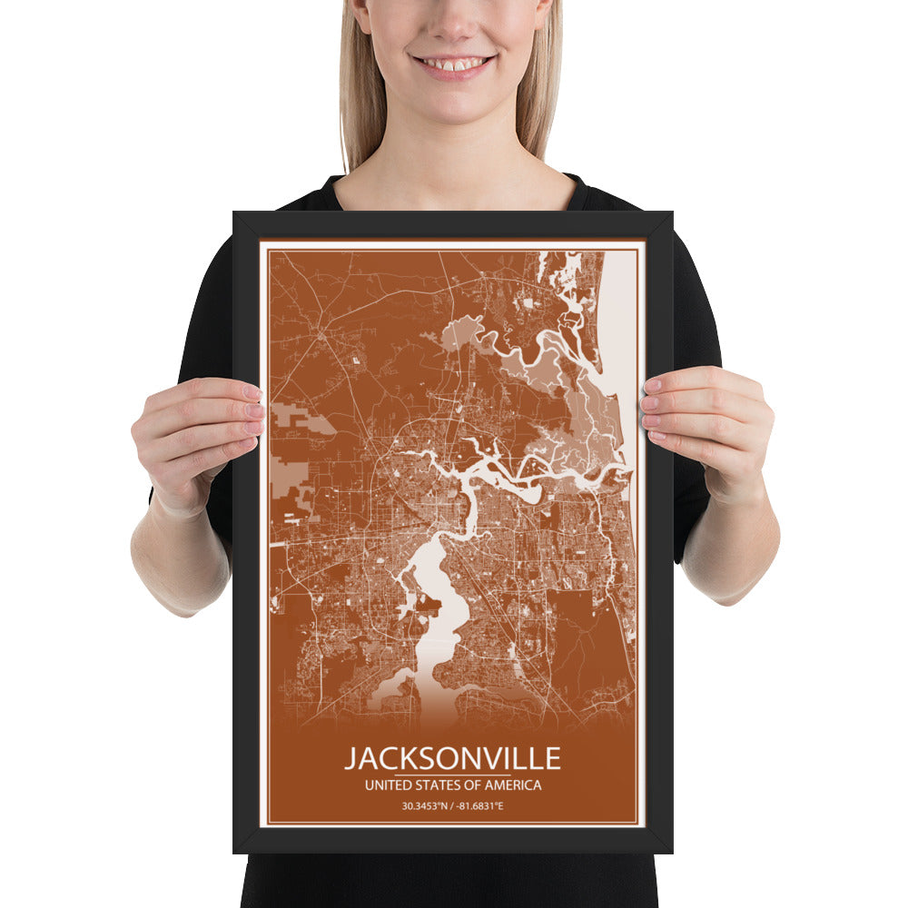 Jacksonville Brown and White Framed Map