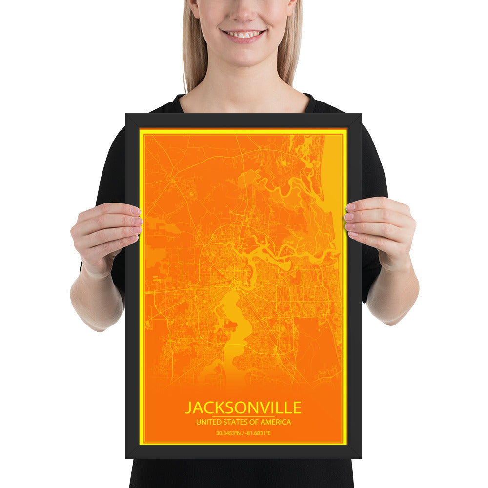 Jacksonville Orange and Yellow Framed Map