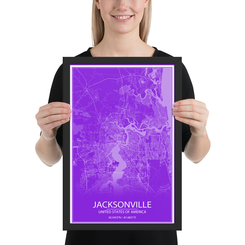 Jacksonville Purple and White Framed Map