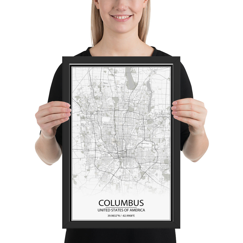 Columbus White Framed Map