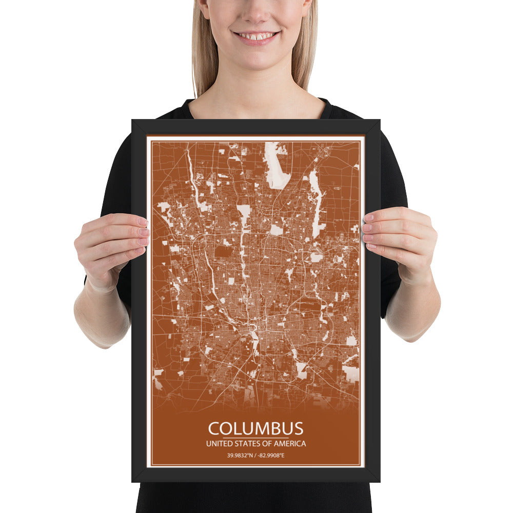 Columbus Brown and White Framed Map