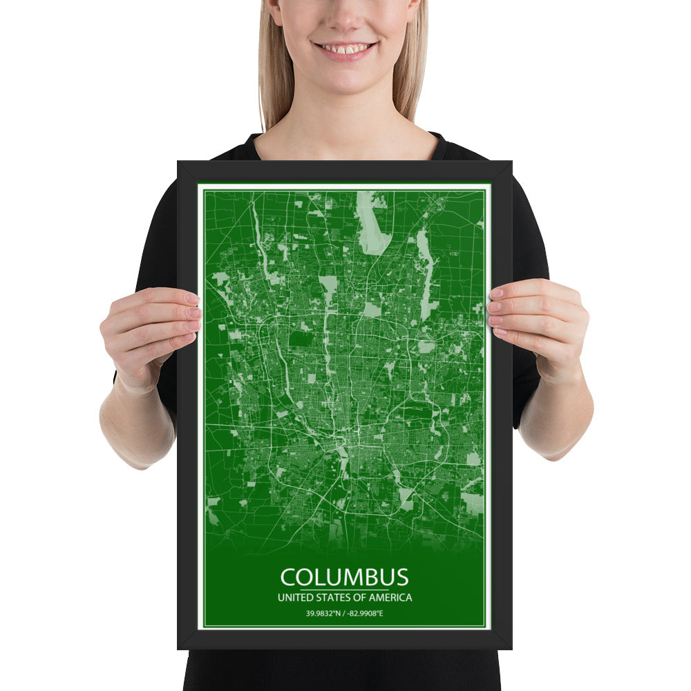 Columbus Green and White Framed Map