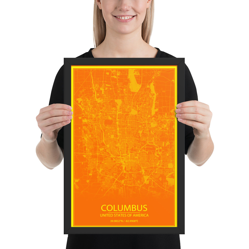 Columbus Orange and Yellow Framed Map