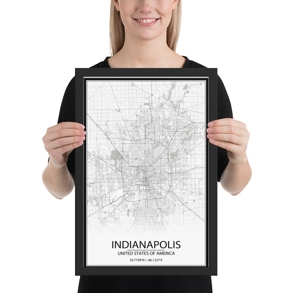 Indianapolis White Framed Map