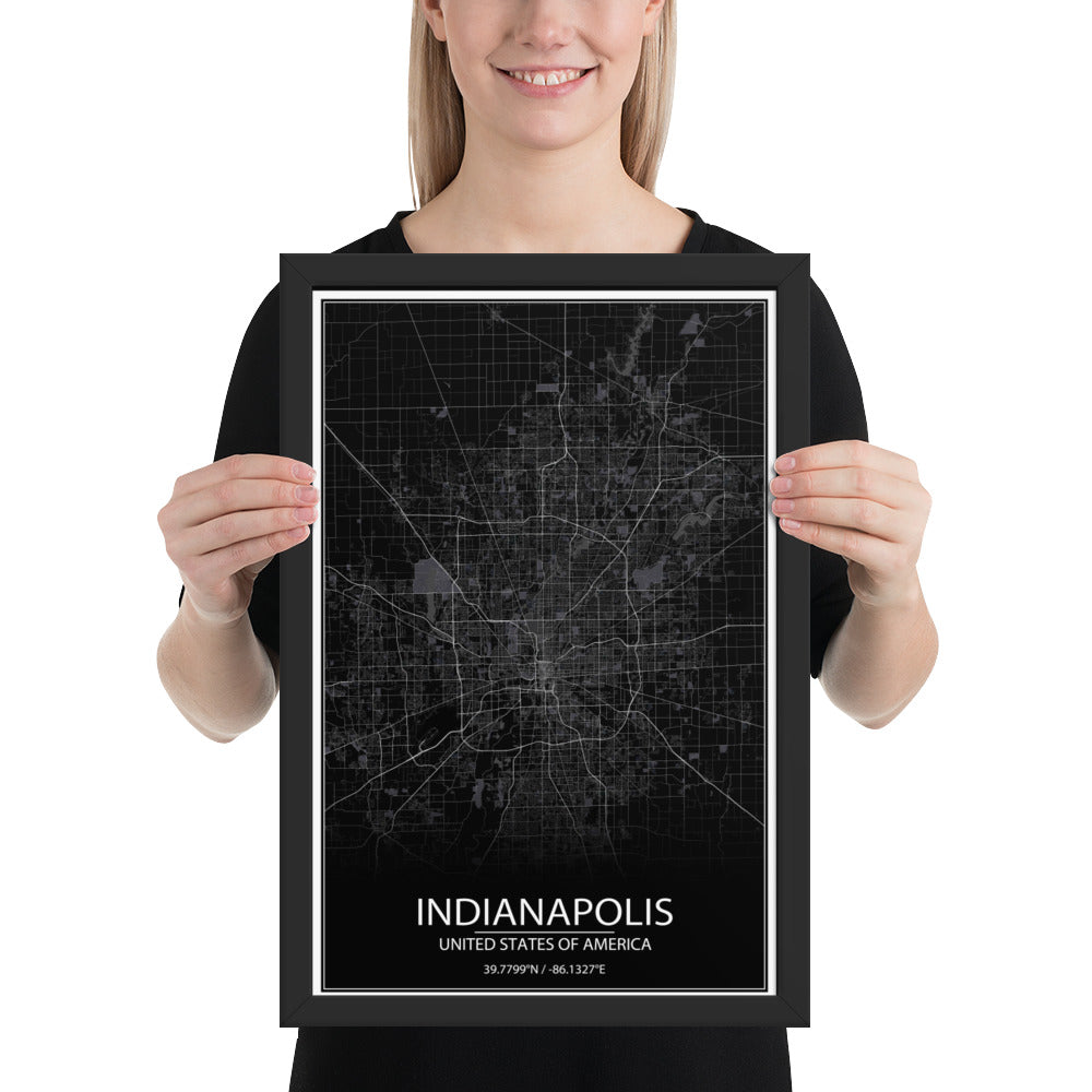 Indianapolis Black Framed Map