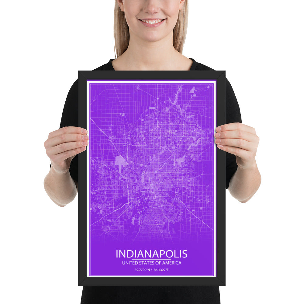 Indianapolis Purple and White Framed Map