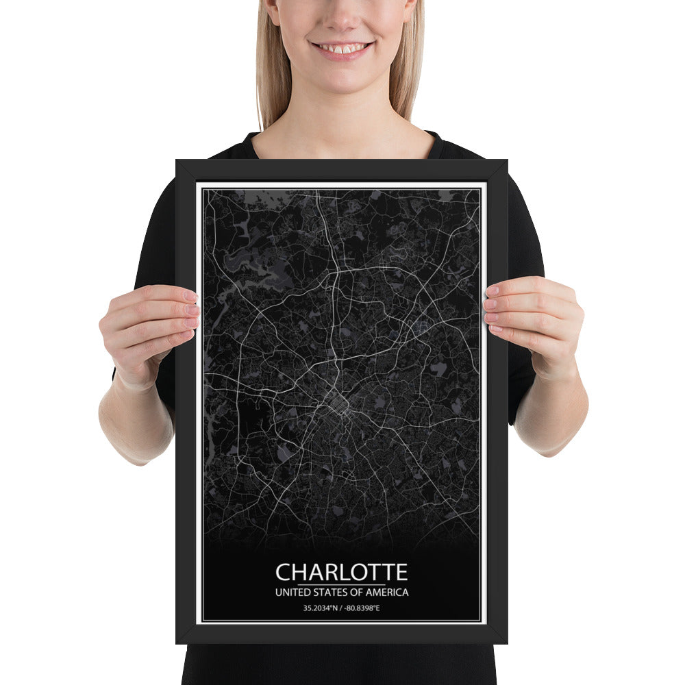 Charlotte Black Framed Map