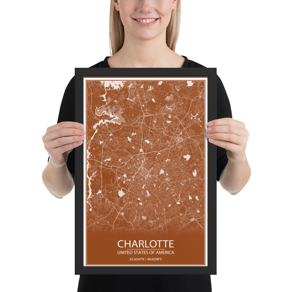 Charlotte Brown and White Framed Map