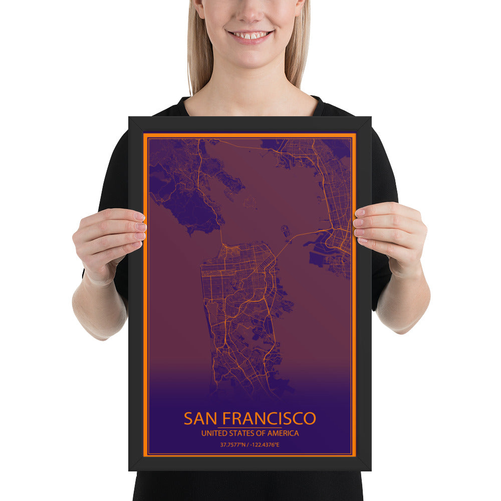 San Francisco Purple and Orange Framed Map