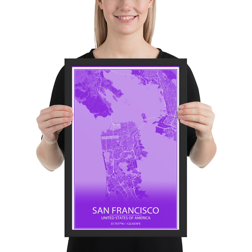 San Francisco Purple and White Framed Map