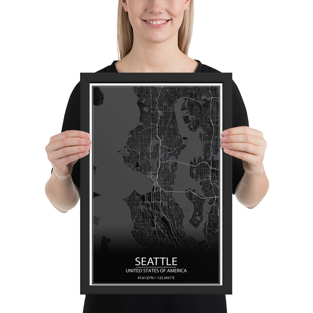 Seattle Black Framed Map