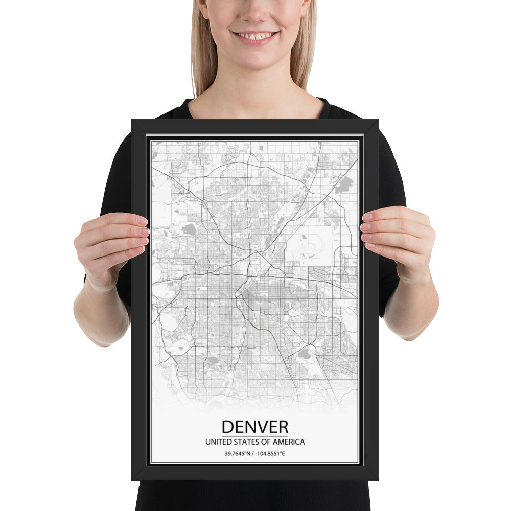 Denver White Framed Map