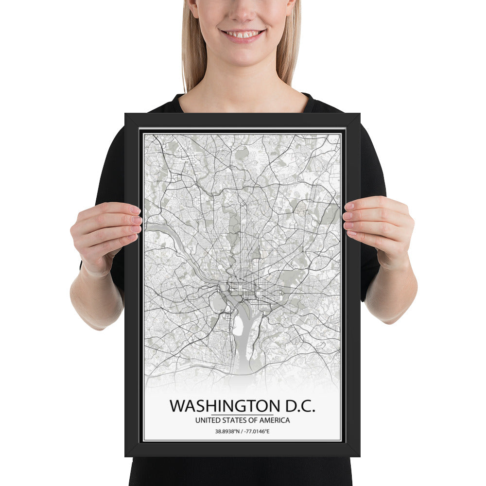 Washington, D.C. White Framed Map