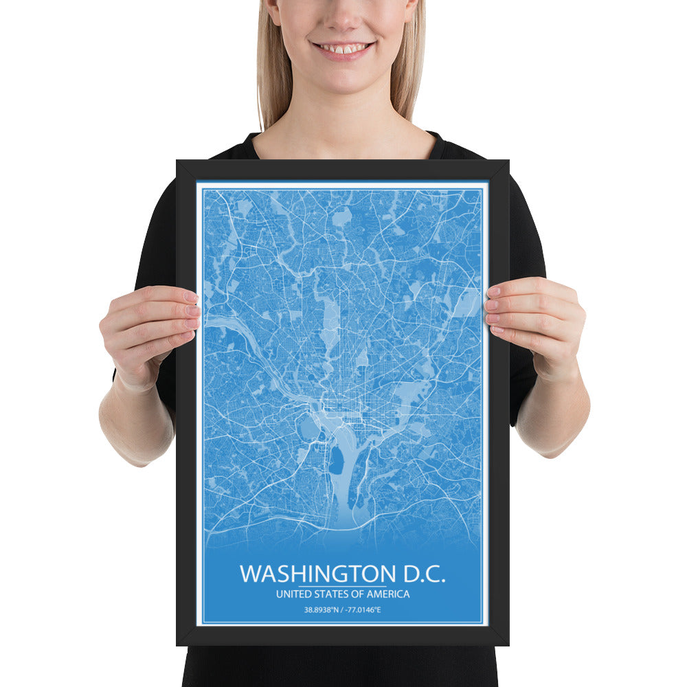 Washington, D.C. Blue and White Framed Map