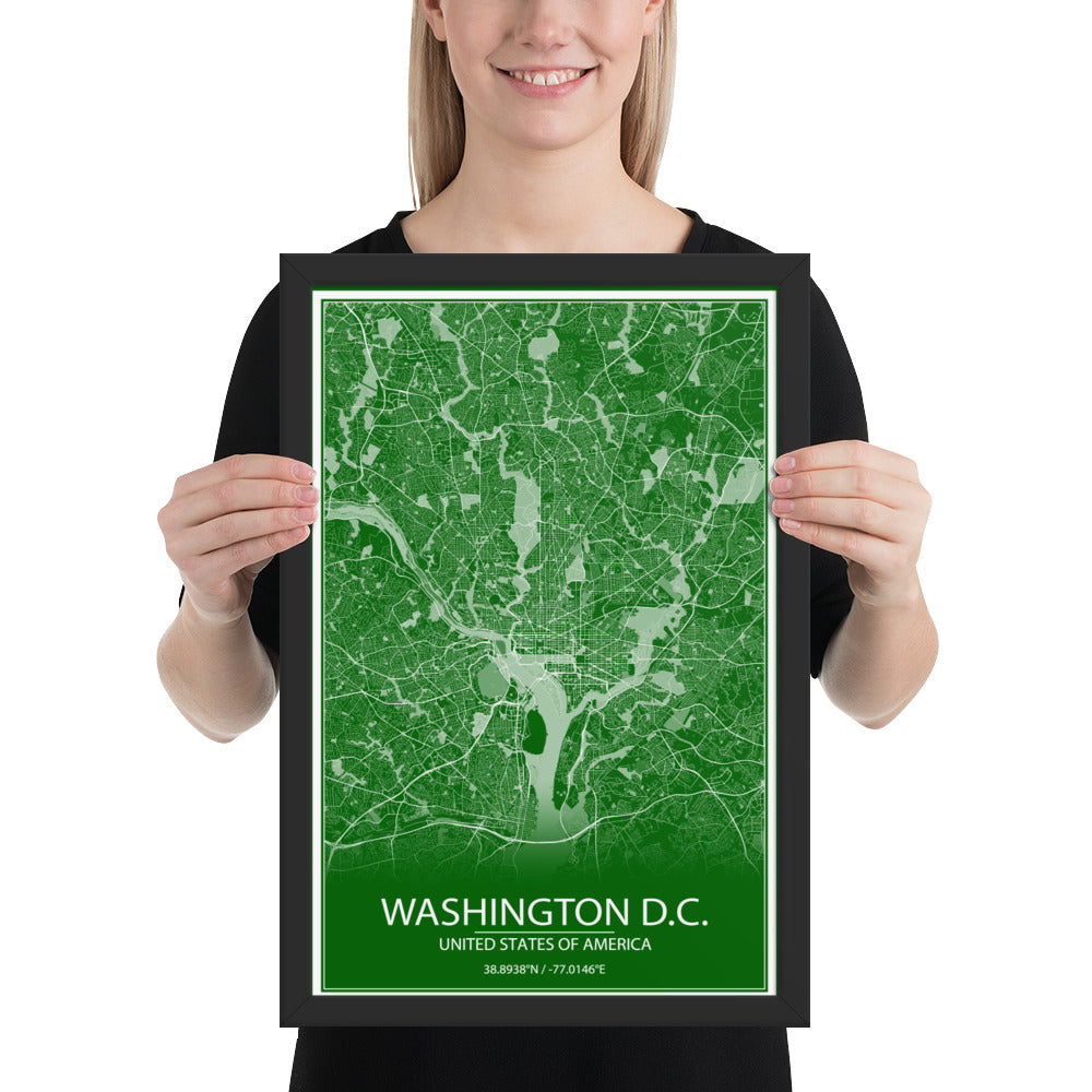 Washington, D.C. Green and White Framed Map