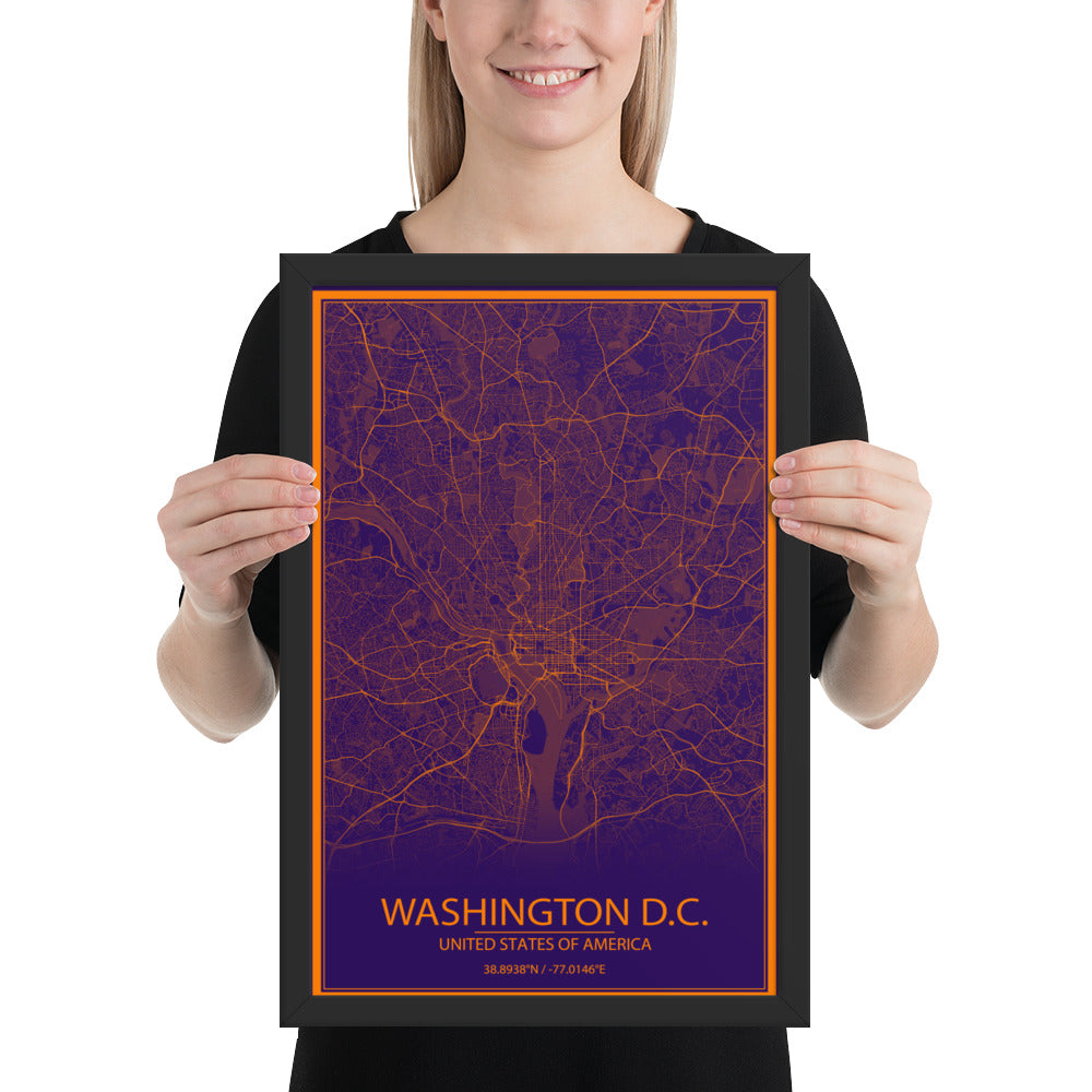 Washington, D.C. Purple and Orange Framed Map