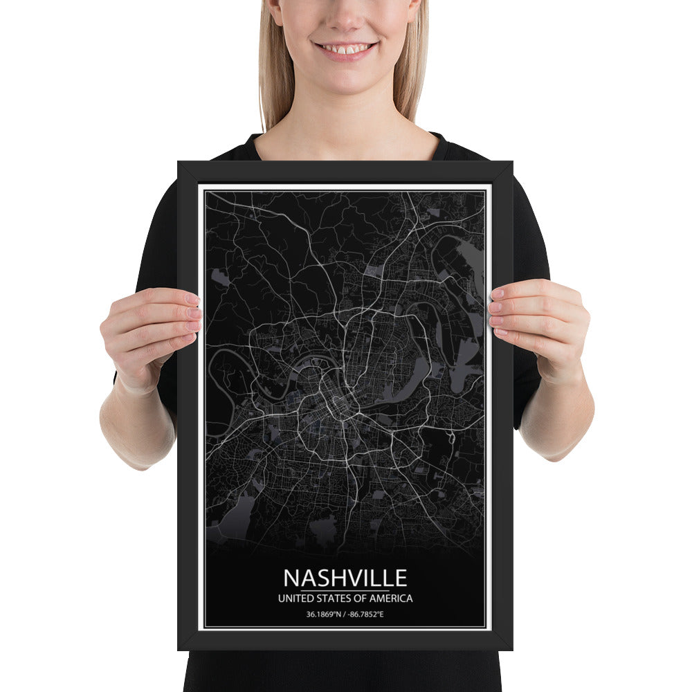 Nashville Black Framed Map