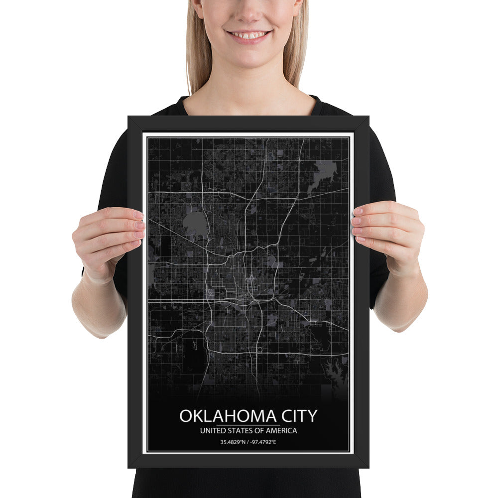 Oklahoma City Black Framed Map