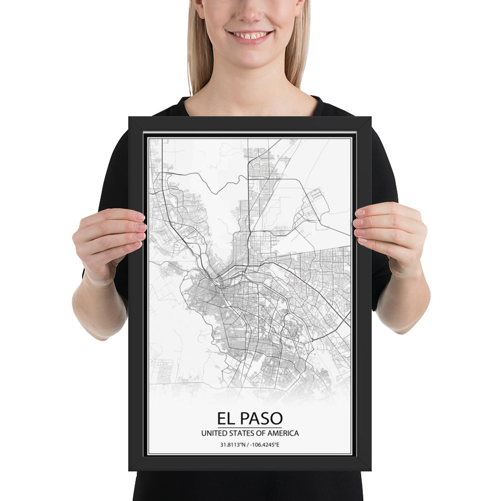 El Paso White Framed Map