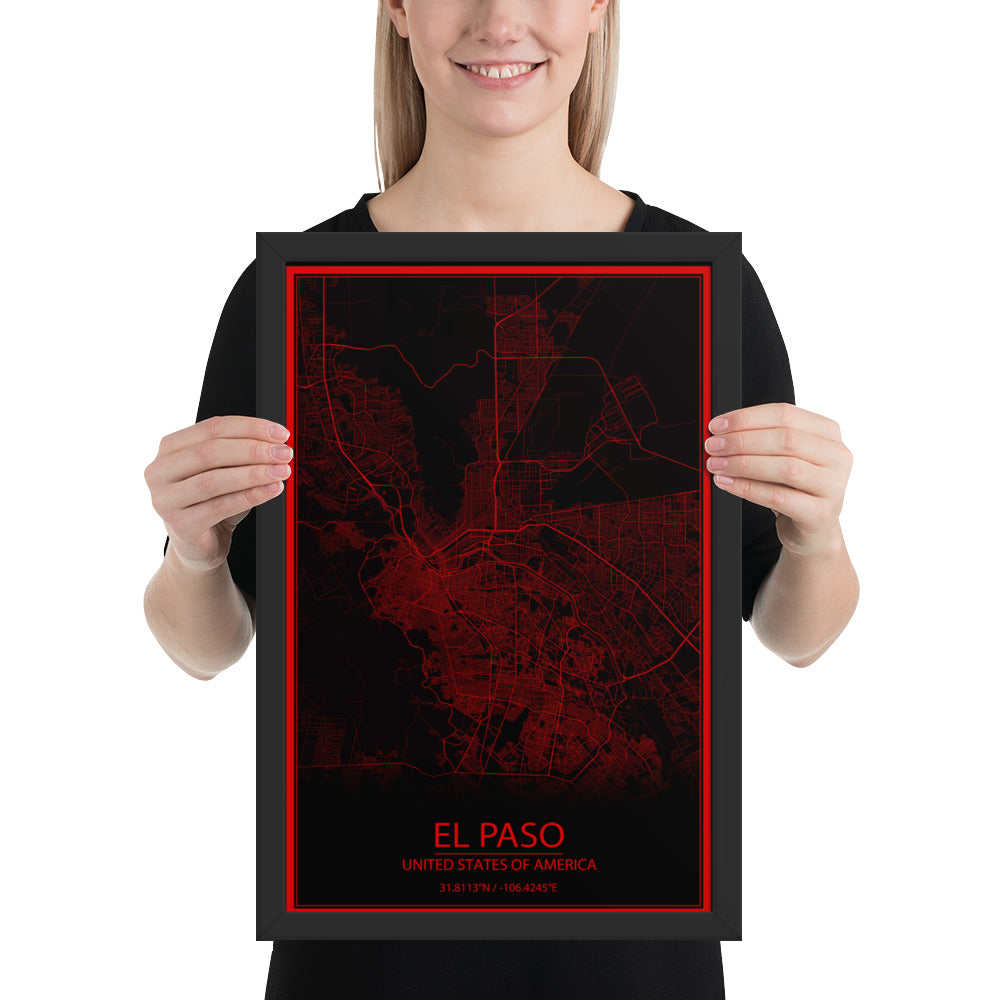 El Paso Black and Red Framed Map