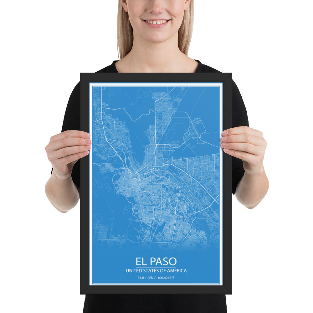 El Paso Blue and White Framed Map