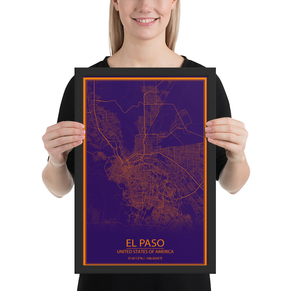 El Paso Purple and Orange Framed Map