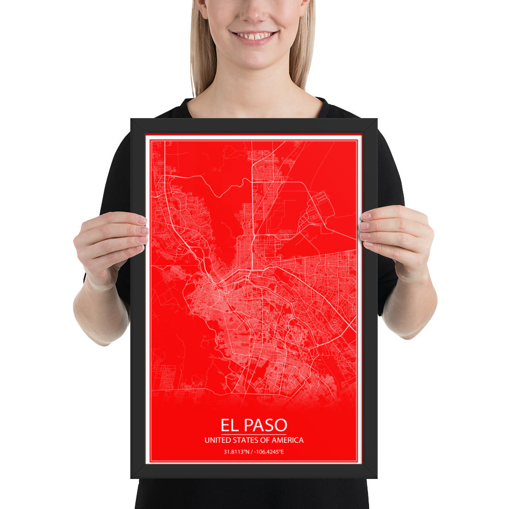 El Paso Red and White Framed Map