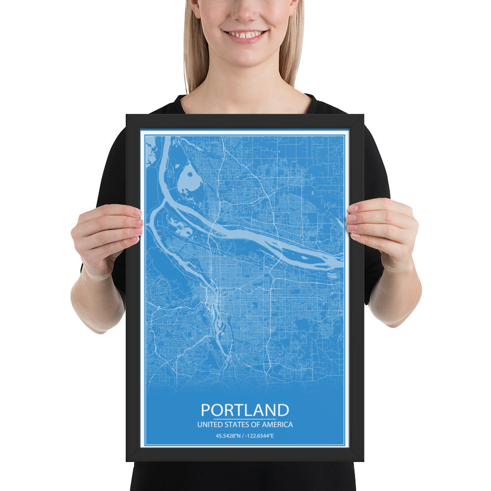 Portland Blue and White Framed Map