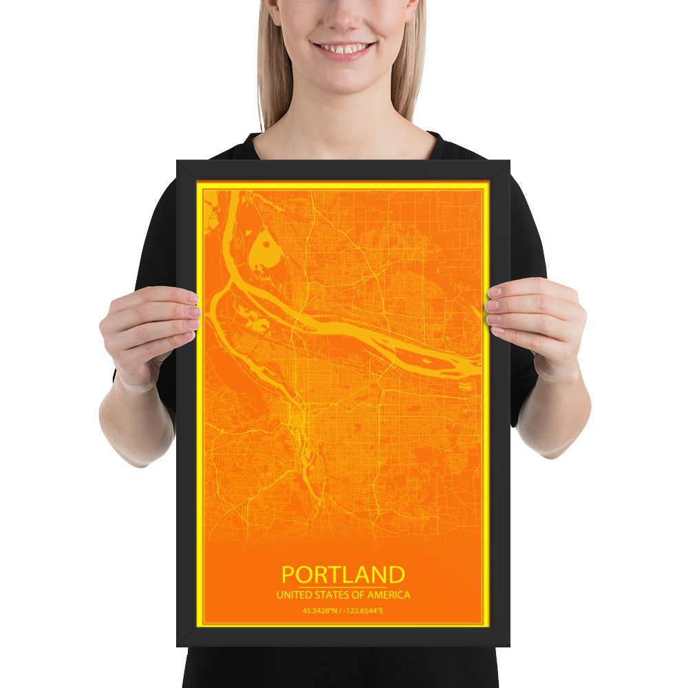 Portland Orange and Yellow Framed Map