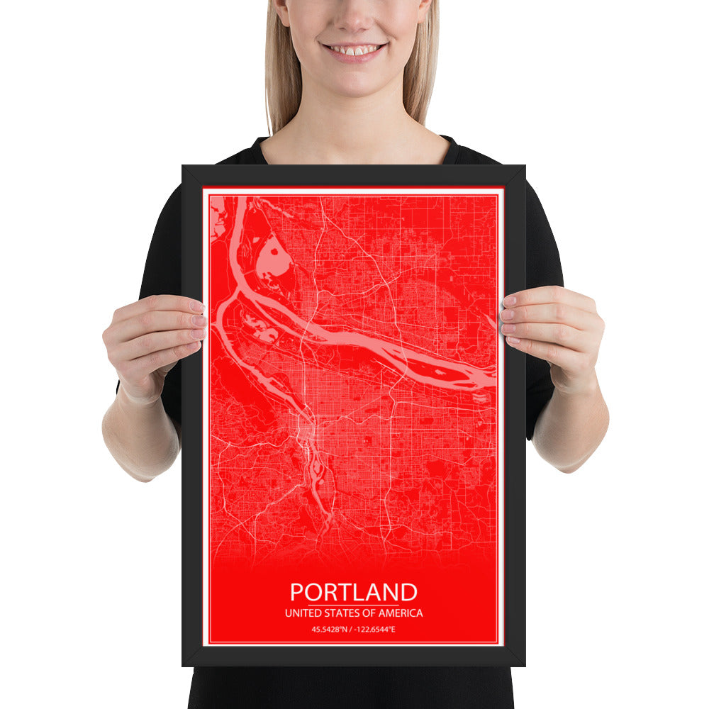 Portland Red and White Framed Map