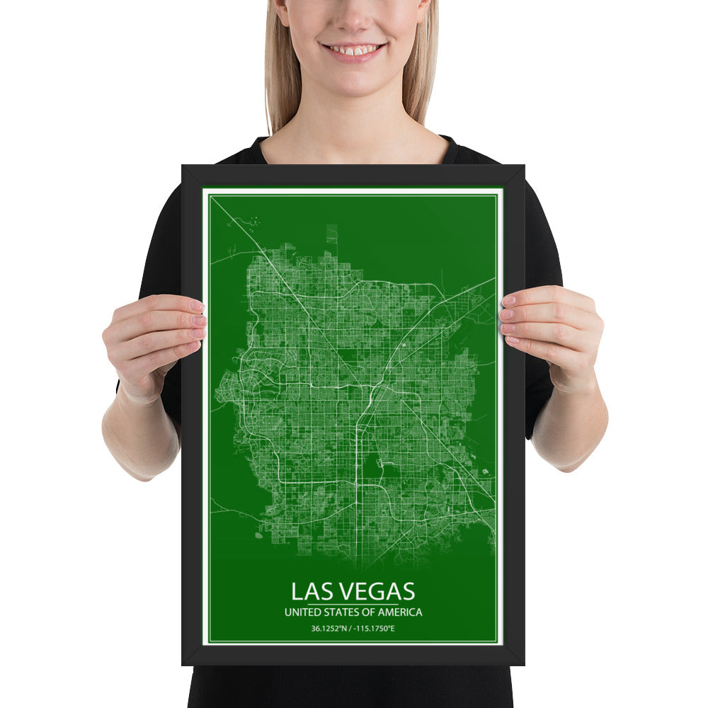 Las Vegas Green and White Framed Map