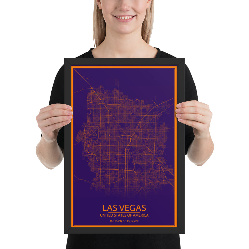 Las Vegas Purple and Orange Framed Map