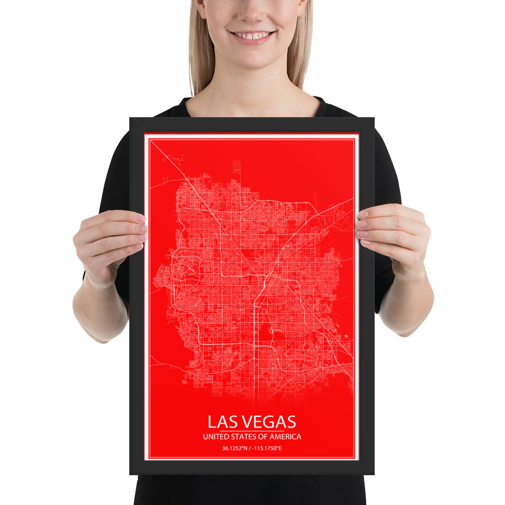 Las Vegas Red and White Framed Map