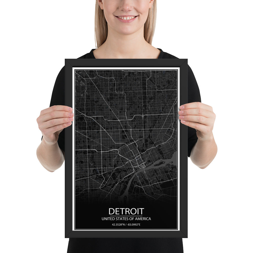 Detroit Black Framed Map