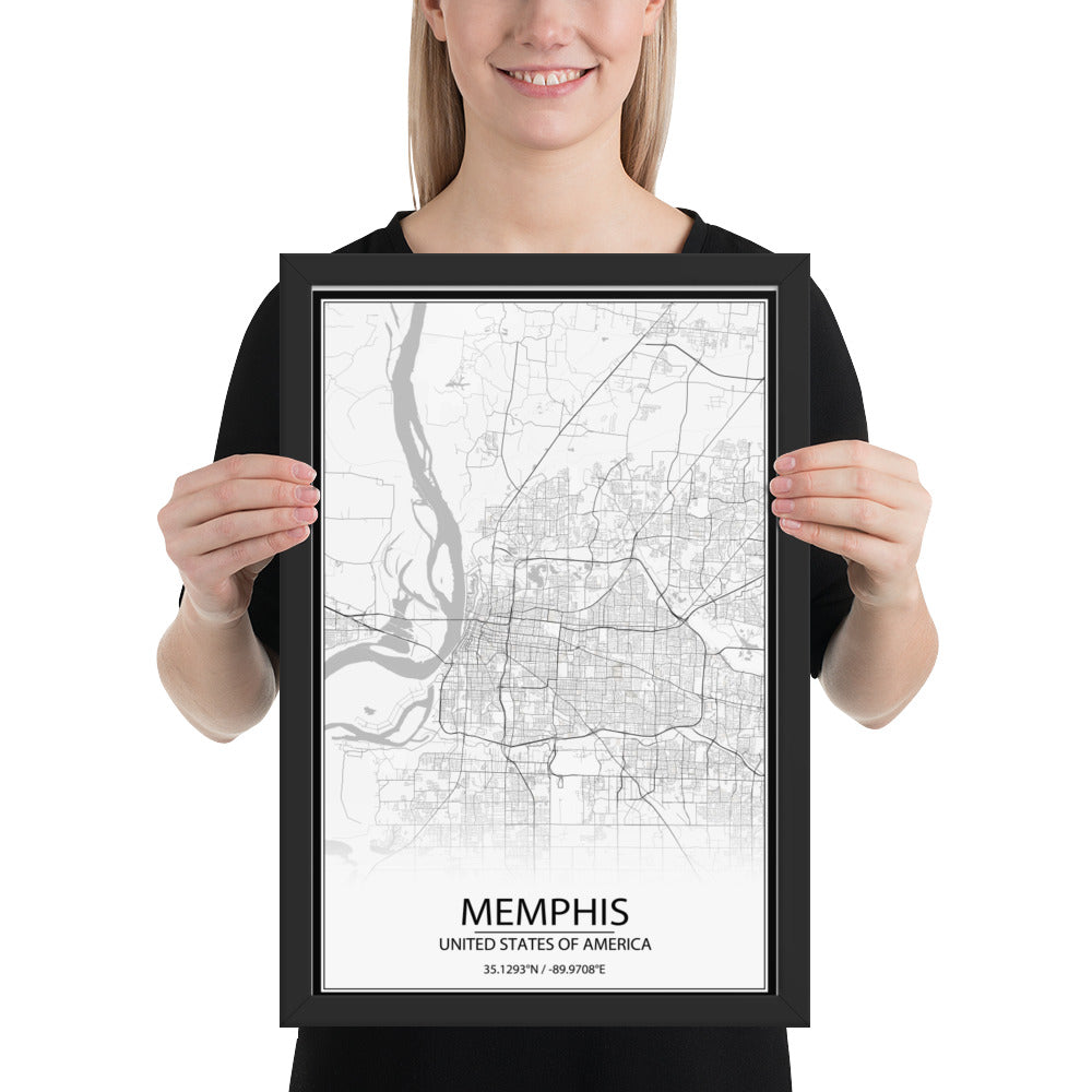 Memphis White Framed Map