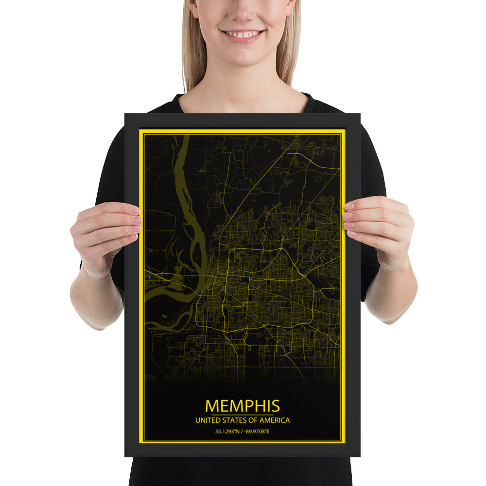 Memphis Black and Yellow Framed Map