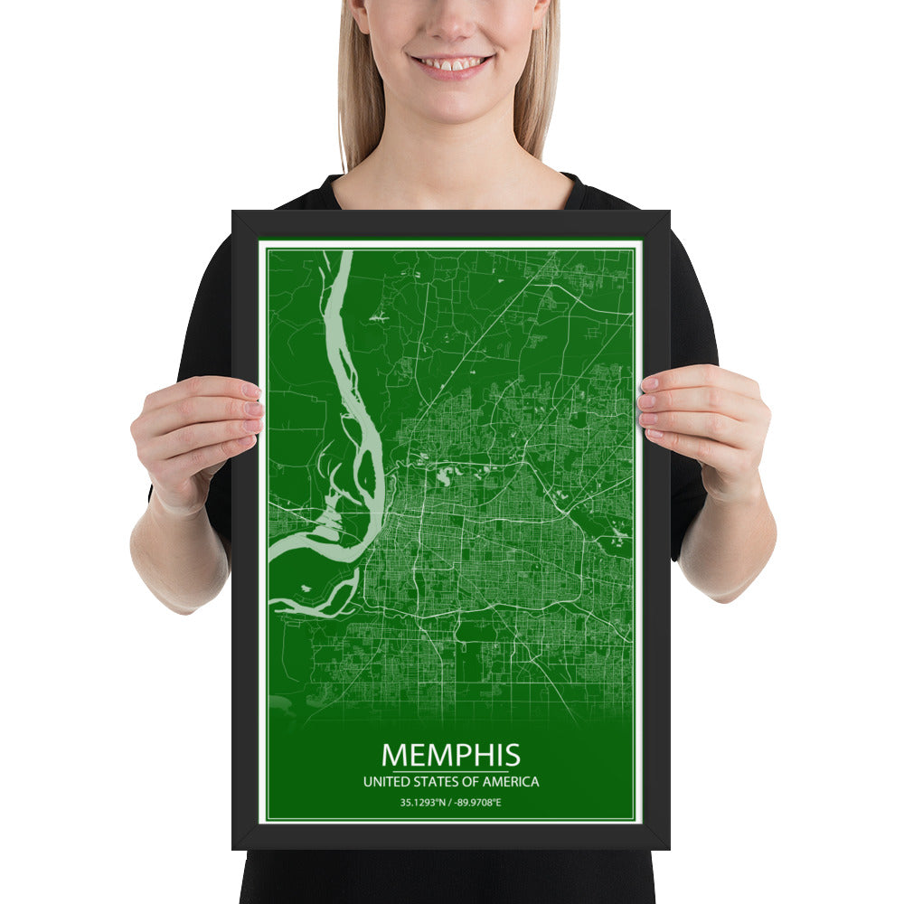 Memphis Green and White Framed Map