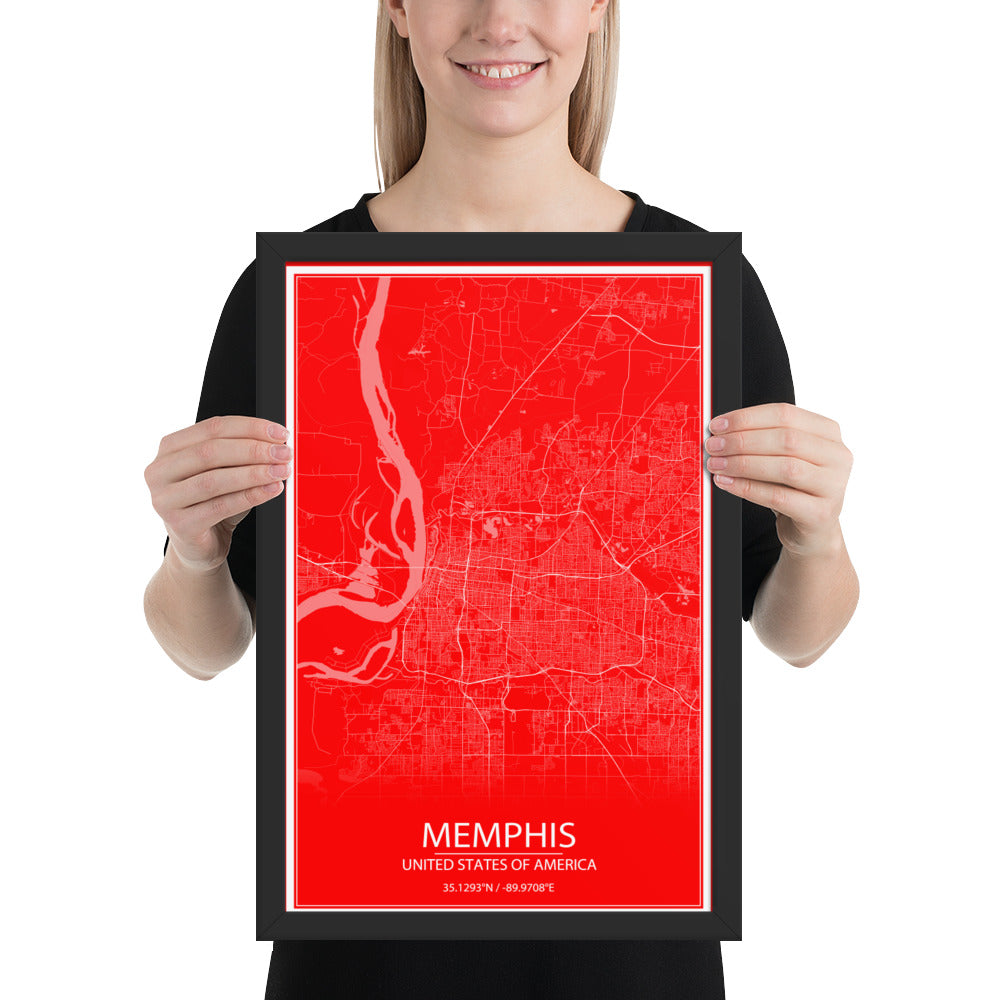 Memphis Red and White Framed Map