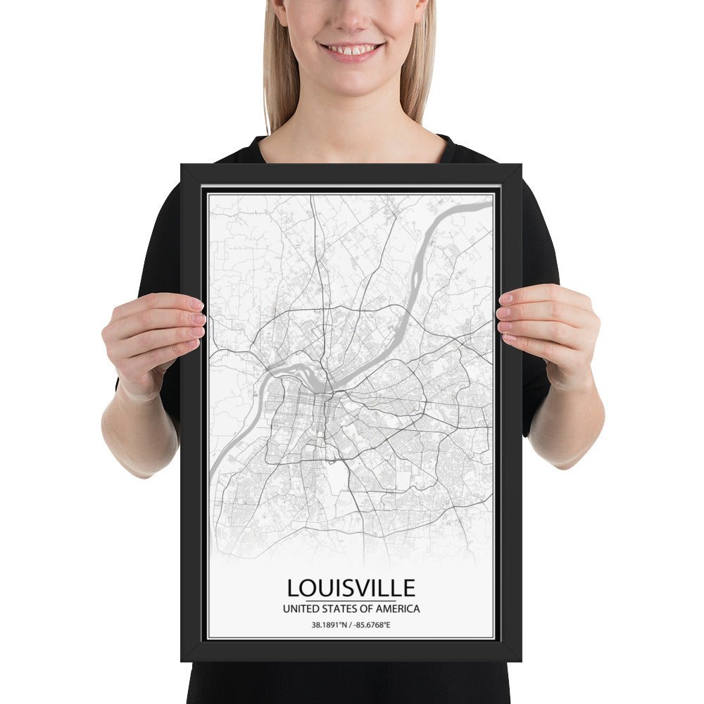 Louisville White Framed Map