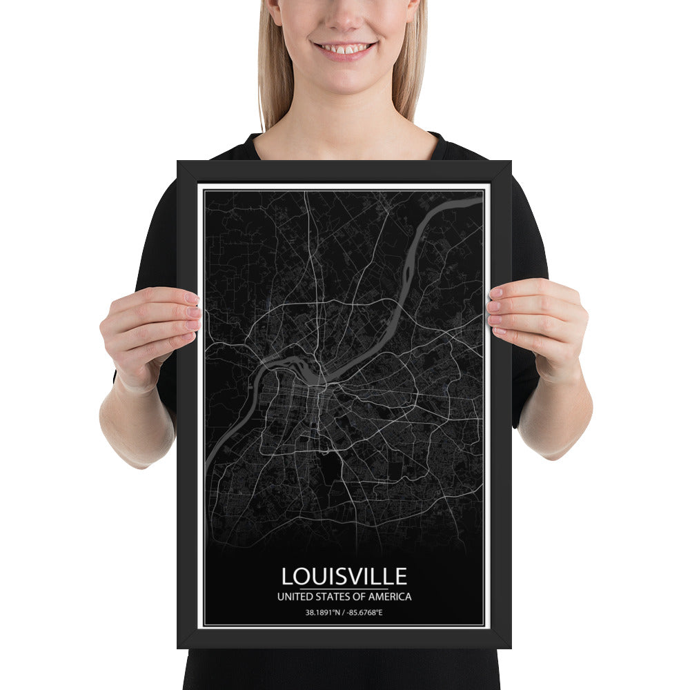 Louisville Black Framed Map