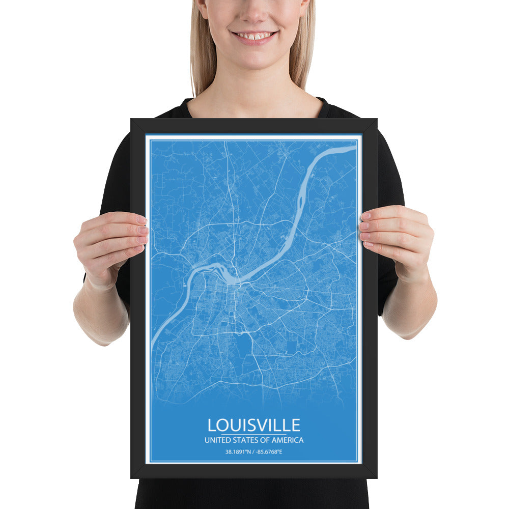 Louisville Blue and White Framed Map