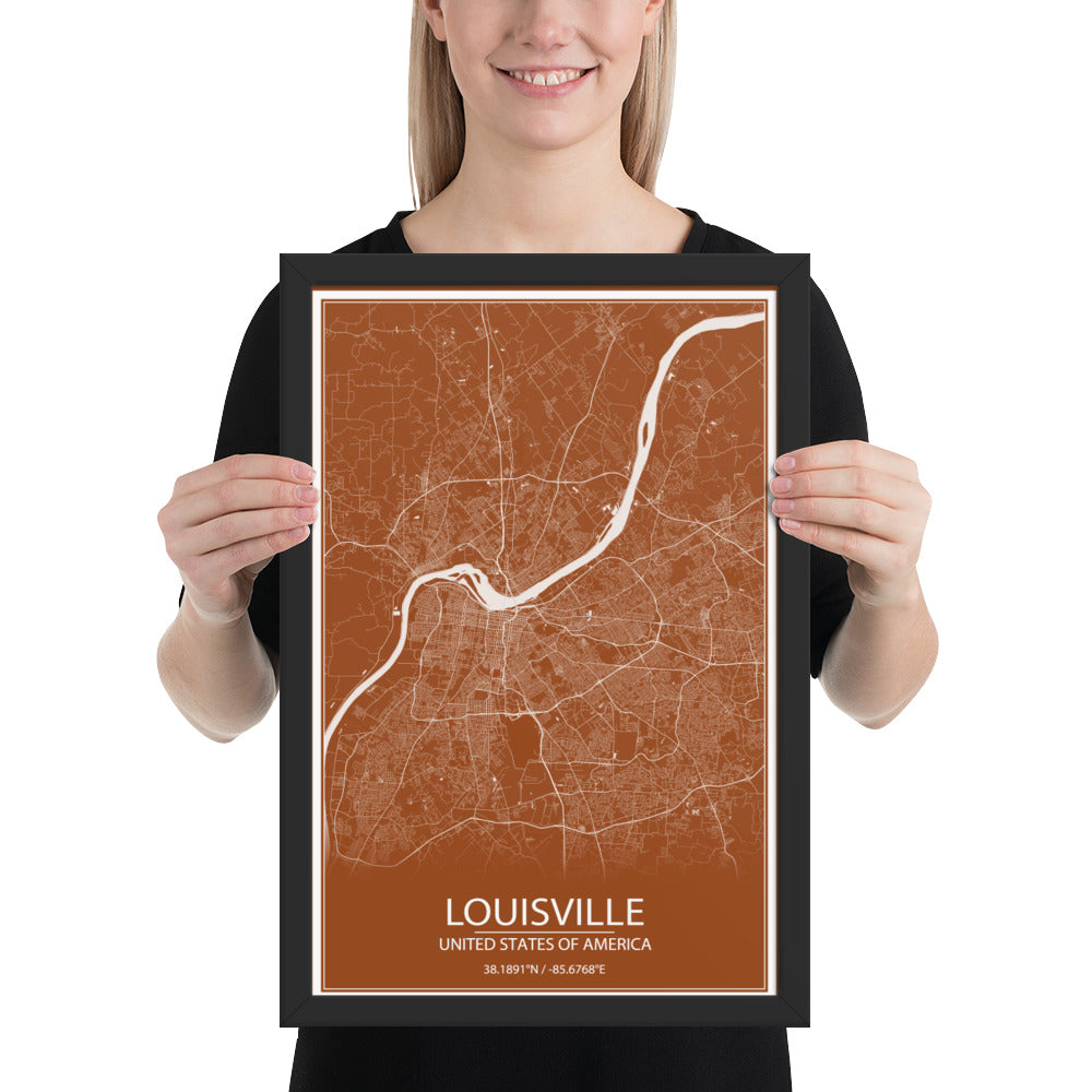 Louisville Brown and White Framed Map